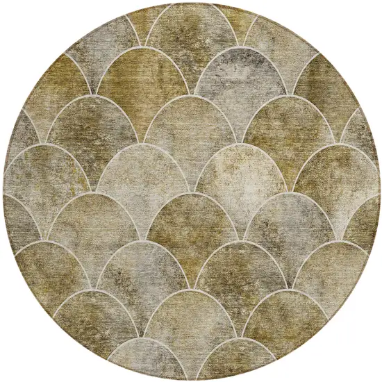 8' Taupe Beige And Gray Round Abstract Washable Indoor Outdoor Area Rug Photo 2
