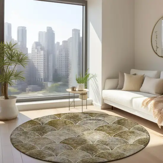 8' Taupe Beige And Gray Round Abstract Washable Indoor Outdoor Area Rug Photo 7