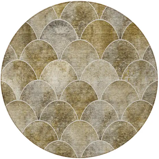 8' Taupe Beige And Gray Round Abstract Washable Indoor Outdoor Area Rug Photo 5