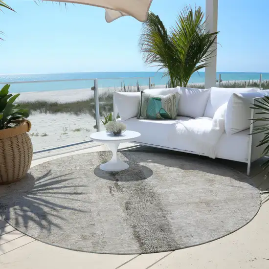 8' Taupe Beige And Gray Round Abstract Washable Indoor Outdoor Area Rug Photo 6