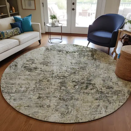 8' Taupe Beige And Gray Round Abstract Washable Indoor Outdoor Area Rug Photo 7