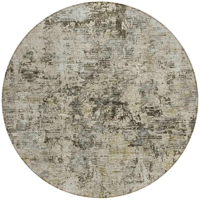 8' Taupe Beige And Gray Round Abstract Washable Indoor Outdoor Area Rug Photo 4