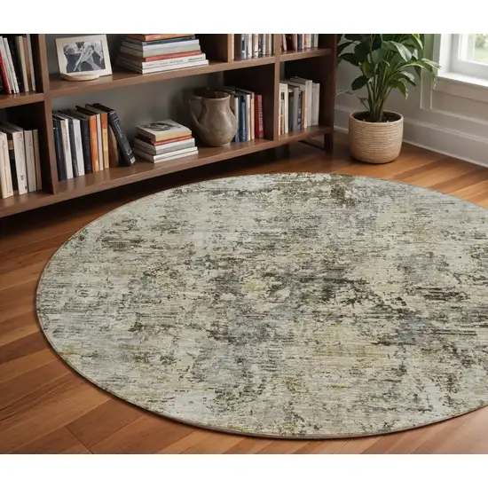 8' Taupe Beige And Gray Round Abstract Washable Indoor Outdoor Area Rug Photo 8
