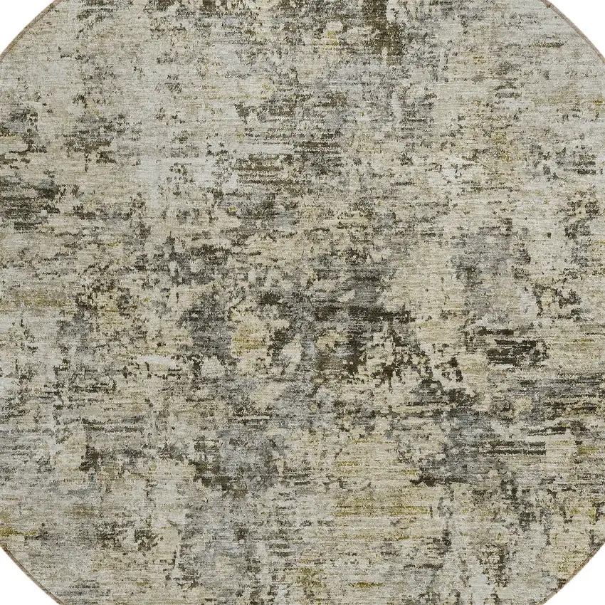 8' Taupe Beige And Gray Round Abstract Washable Indoor Outdoor Area Rug Photo 5