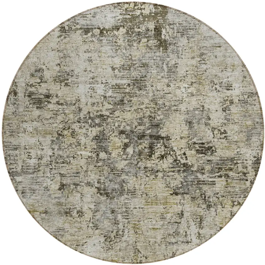 8' Taupe Beige And Gray Round Abstract Washable Indoor Outdoor Area Rug Photo 2