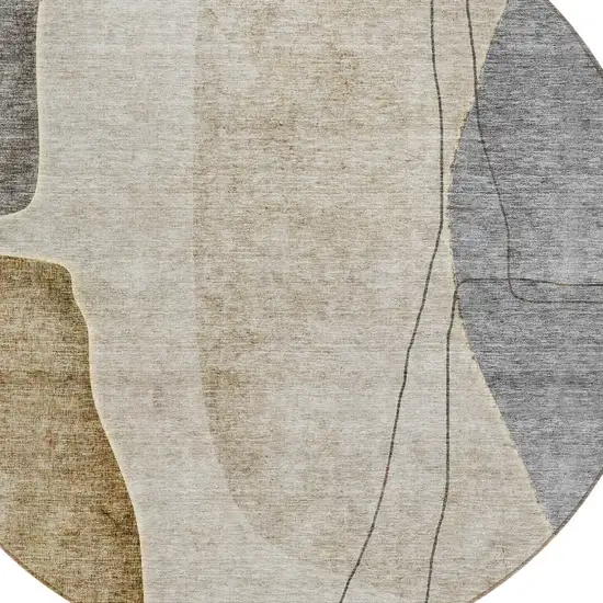 8' Taupe Beige And Gray Round Abstract Washable Indoor Outdoor Area Rug Photo 4