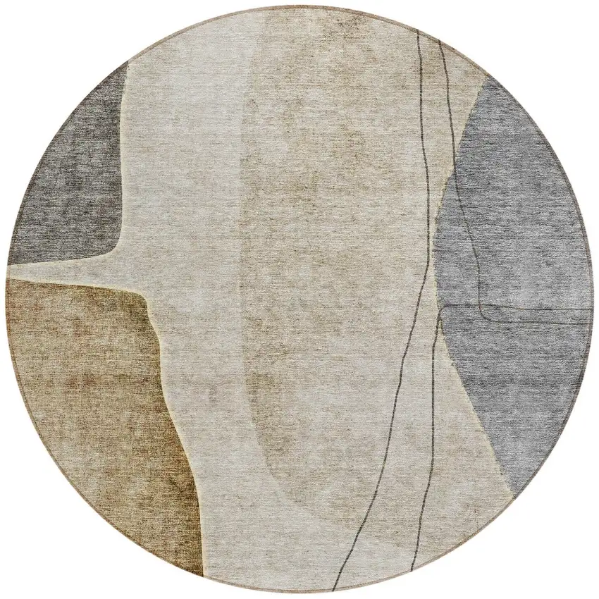 8' Taupe Beige And Gray Round Abstract Washable Indoor Outdoor Area Rug Photo 5
