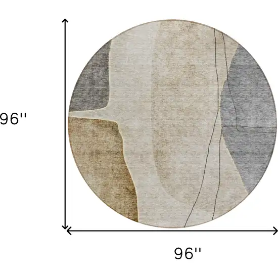 8' Taupe Beige And Gray Round Abstract Washable Indoor Outdoor Area Rug Photo 8