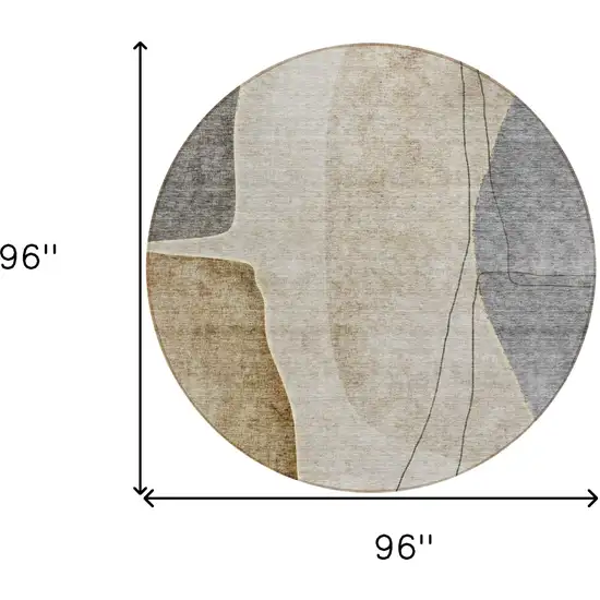 8' Taupe Beige And Gray Round Abstract Washable Indoor Outdoor Area Rug Photo 8
