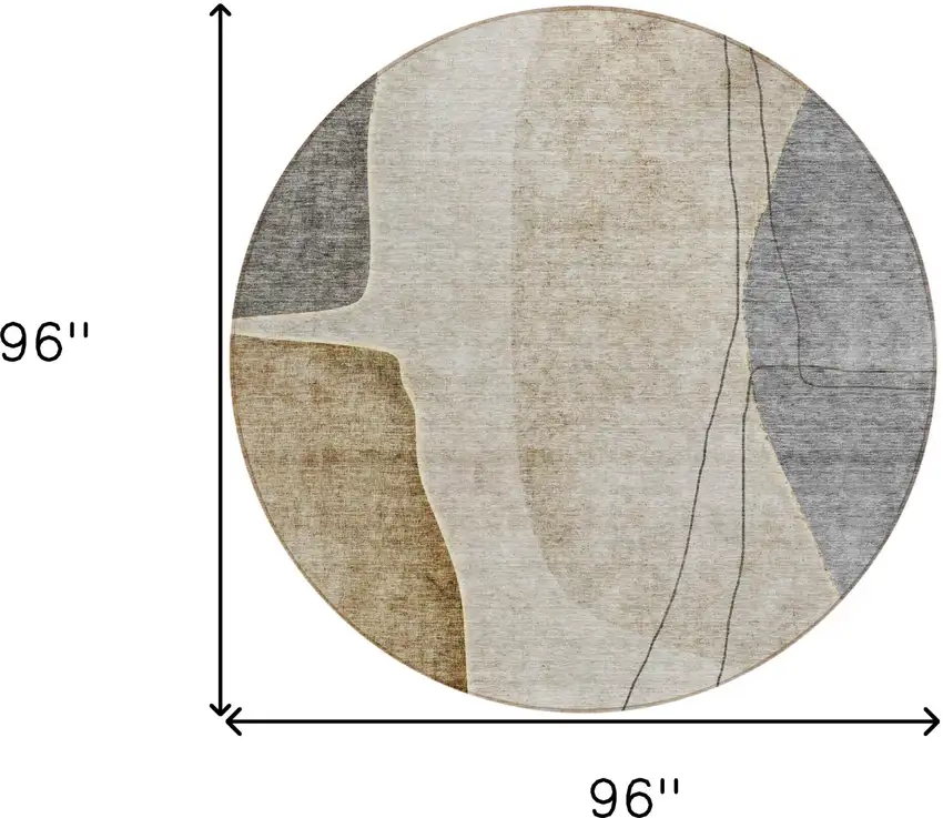 8' Taupe Beige And Gray Round Abstract Washable Indoor Outdoor Area Rug Photo 8
