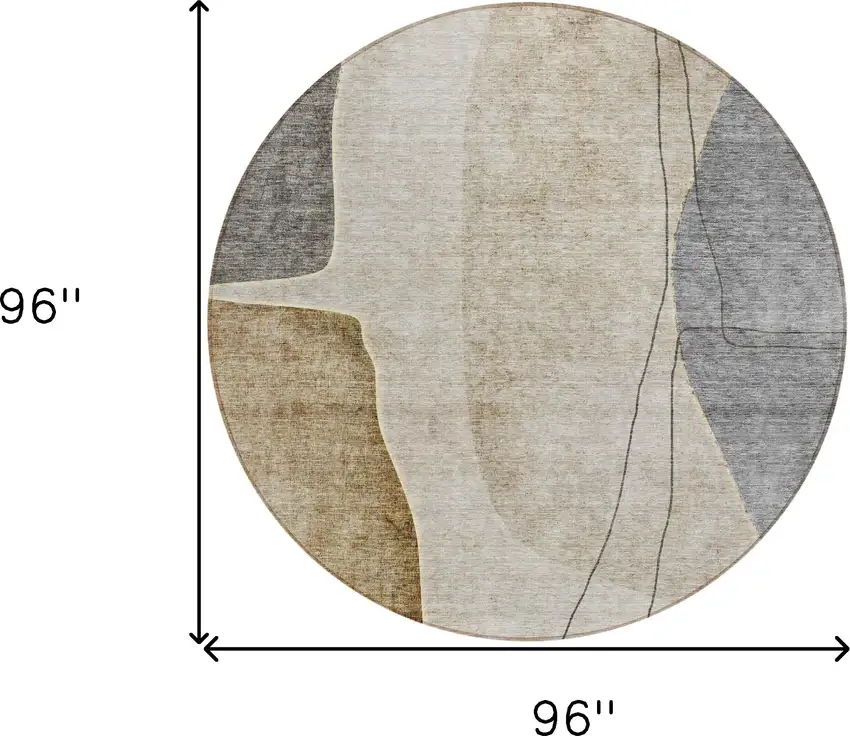 8' Taupe Beige And Gray Round Abstract Washable Indoor Outdoor Area Rug Photo 8