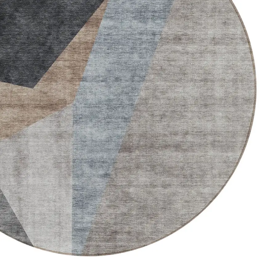 8' Taupe Beige And Gray Round Abstract Washable Indoor Outdoor Area Rug Photo 4