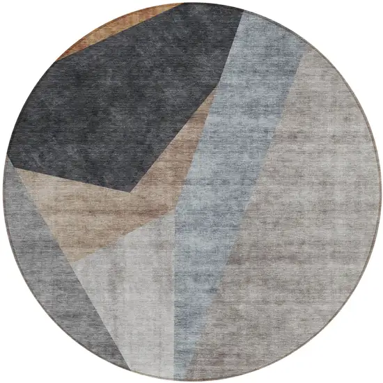 8' Taupe Beige And Gray Round Abstract Washable Indoor Outdoor Area Rug Photo 2