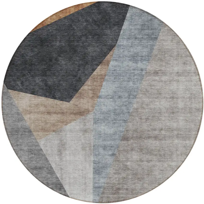 8' Taupe Beige And Gray Round Abstract Washable Indoor Outdoor Area Rug Photo 2