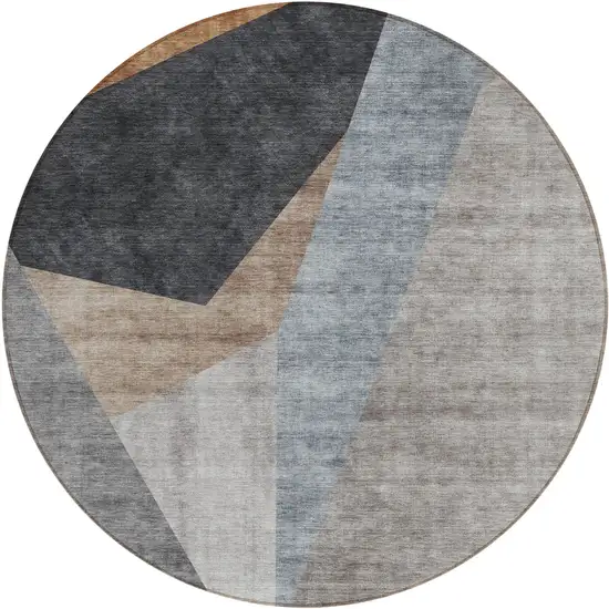 8' Taupe Beige And Gray Round Abstract Washable Indoor Outdoor Area Rug Photo 2