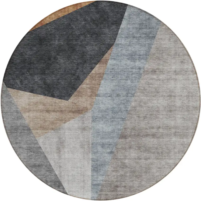 8' Taupe Beige And Gray Round Abstract Washable Indoor Outdoor Area Rug Photo 2