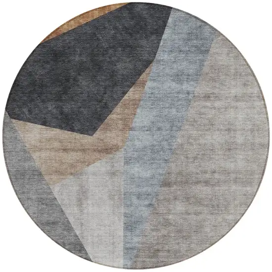 8' Taupe Beige And Gray Round Abstract Washable Indoor Outdoor Area Rug Photo 5