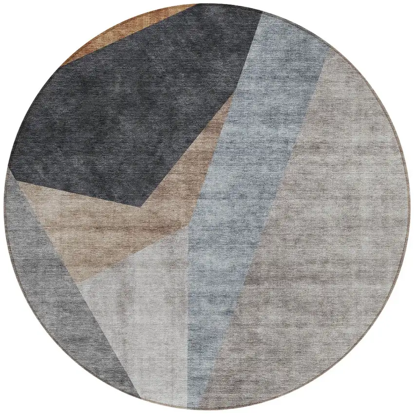 8' Taupe Beige And Gray Round Abstract Washable Indoor Outdoor Area Rug Photo 5