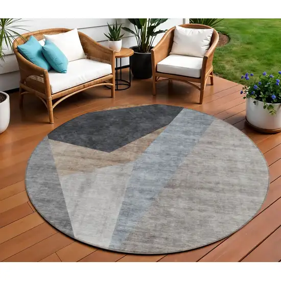 8' Taupe Beige And Gray Round Abstract Washable Indoor Outdoor Area Rug Photo 1