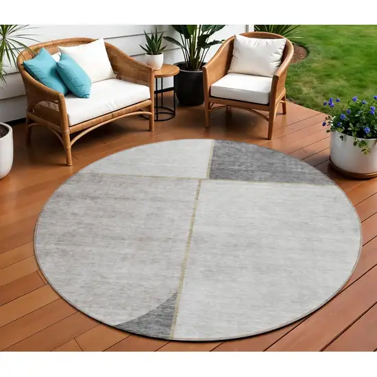 8' Taupe Beige And Gray Round Abstract Washable Indoor Outdoor Area Rug Photo 1