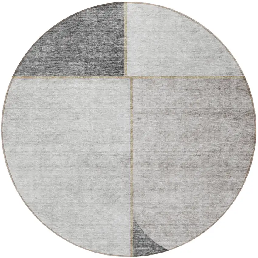 8' Taupe Beige And Gray Round Abstract Washable Indoor Outdoor Area Rug Photo 4