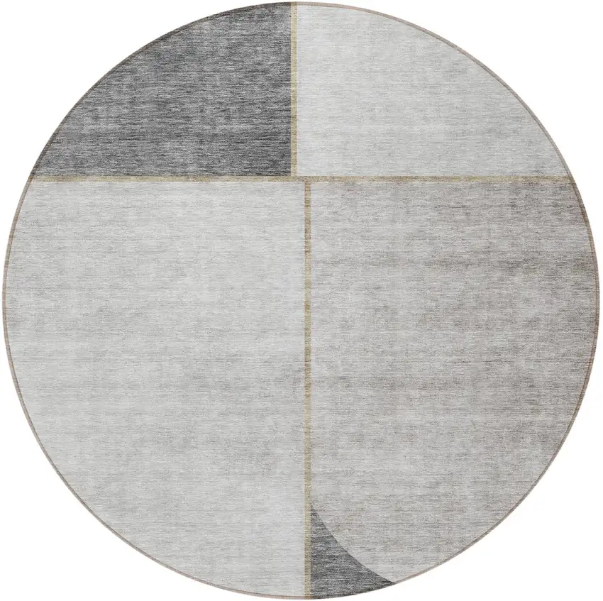 8' Taupe Beige And Gray Round Abstract Washable Indoor Outdoor Area Rug Photo 4