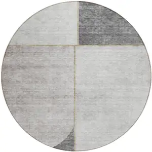 Photo of 8' Taupe Beige And Gray Round Abstract Washable Indoor Outdoor Area Rug