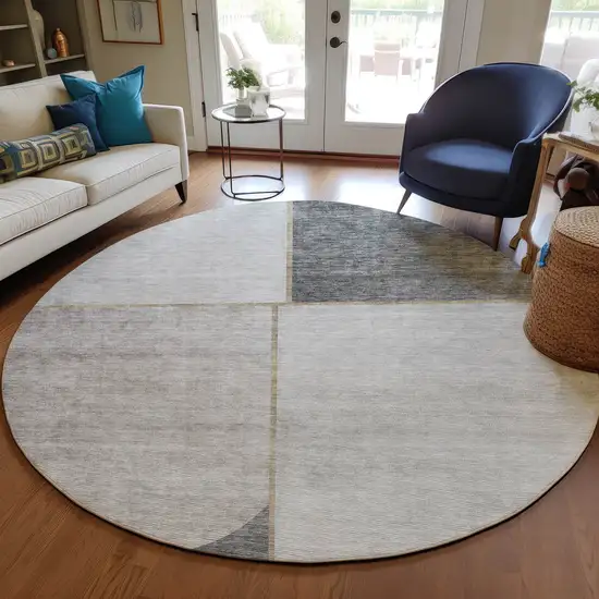 8' Taupe Beige And Gray Round Abstract Washable Indoor Outdoor Area Rug Photo 6