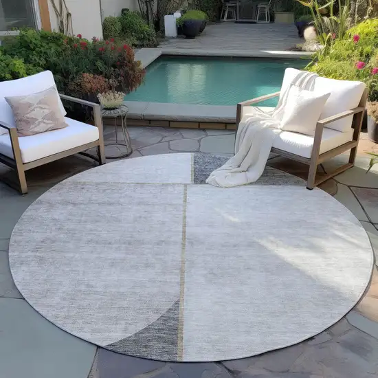 8' Taupe Beige And Gray Round Abstract Washable Indoor Outdoor Area Rug Photo 5