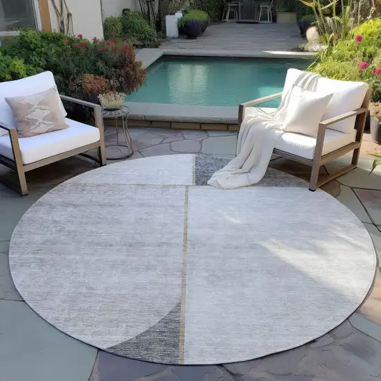 8' Taupe Beige And Gray Round Abstract Washable Indoor Outdoor Area Rug Photo 5