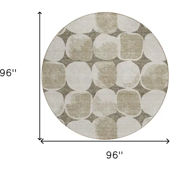 8' Taupe Beige And Gray Round Abstract Washable Indoor Outdoor Area Rug Photo 3