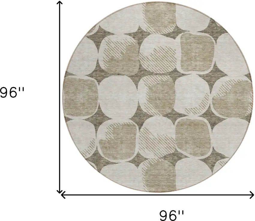 8' Taupe Beige And Gray Round Abstract Washable Indoor Outdoor Area Rug Photo 3