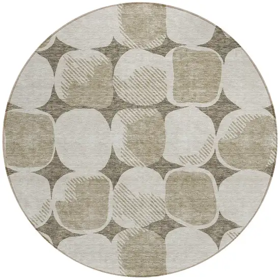 8' Taupe Beige And Gray Round Abstract Washable Indoor Outdoor Area Rug Photo 6