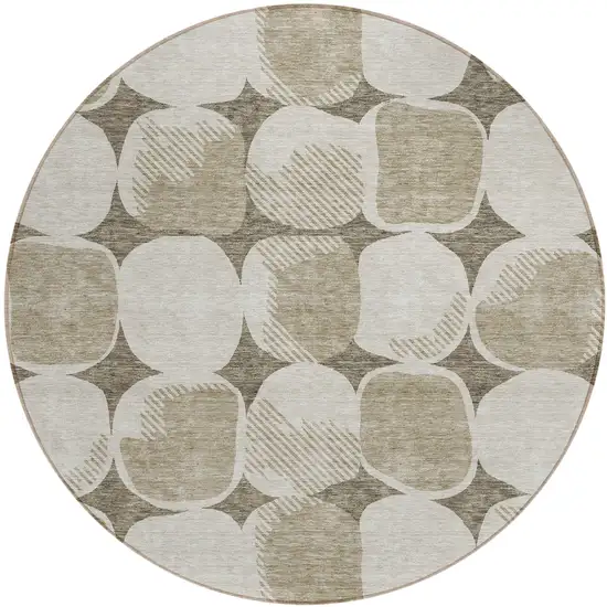 8' Taupe Beige And Gray Round Abstract Washable Indoor Outdoor Area Rug Photo 2