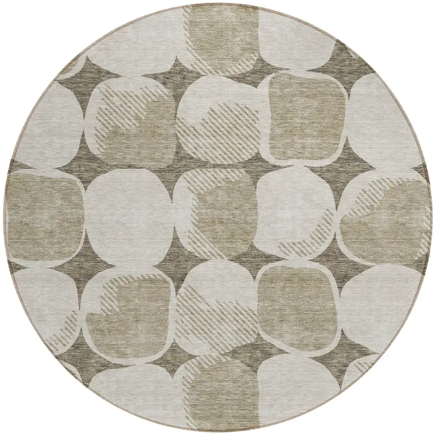 8' Taupe Beige And Gray Round Abstract Washable Indoor Outdoor Area Rug Photo 2