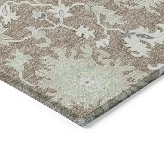 8' Taupe Beige And Gray Round Floral Washable Indoor Outdoor Area Rug Photo 7