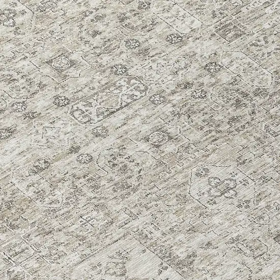 8' Taupe Beige And Gray Round Floral Washable Indoor Outdoor Area Rug Photo 4