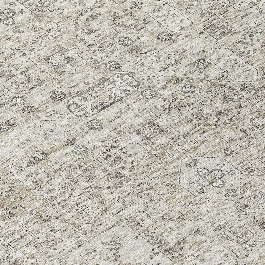 8' Taupe Beige And Gray Round Floral Washable Indoor Outdoor Area Rug Photo 4