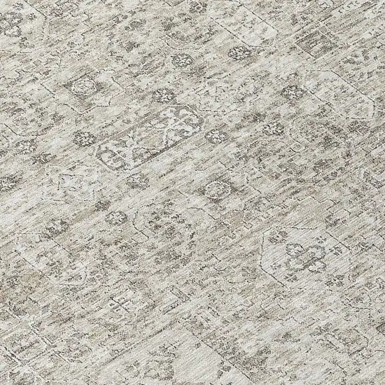 8' Taupe Beige And Gray Round Floral Washable Indoor Outdoor Area Rug Photo 4