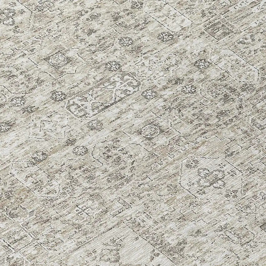 8' Taupe Beige And Gray Round Floral Washable Indoor Outdoor Area Rug Photo 4