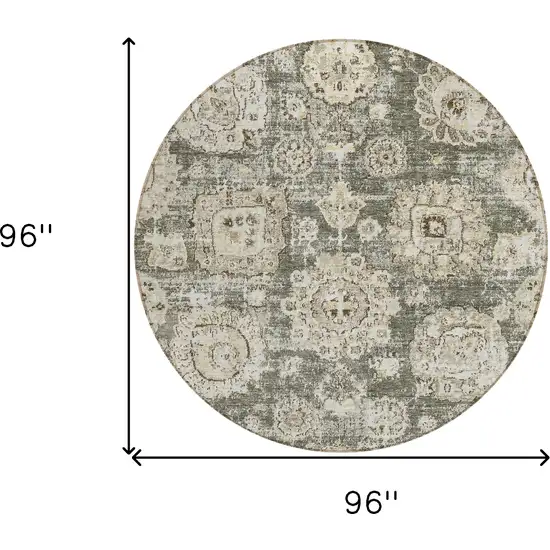 8' Taupe Beige And Gray Round Floral Washable Indoor Outdoor Area Rug Photo 8