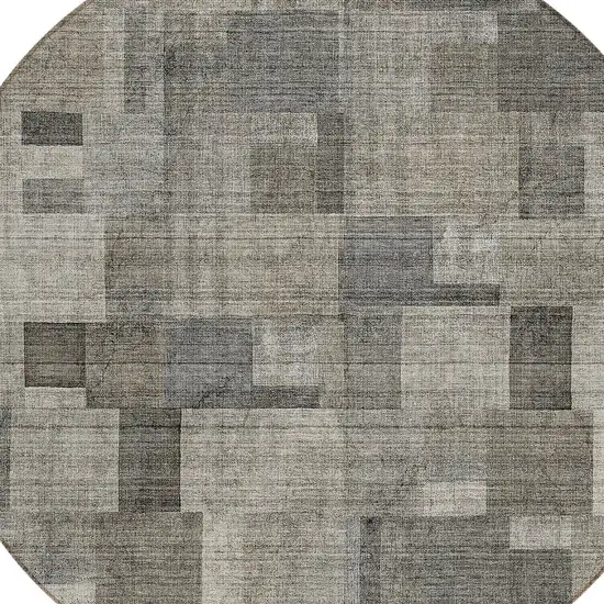 8' Taupe Beige And Gray Round Geometric Washable Indoor Outdoor Area Rug Photo 4
