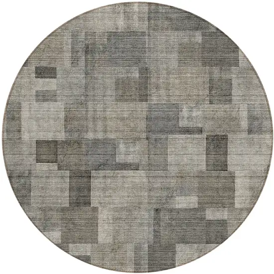 8' Taupe Beige And Gray Round Geometric Washable Indoor Outdoor Area Rug Photo 1