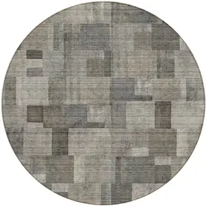 Photo of 8' Taupe Beige And Gray Round Geometric Washable Indoor Outdoor Area Rug