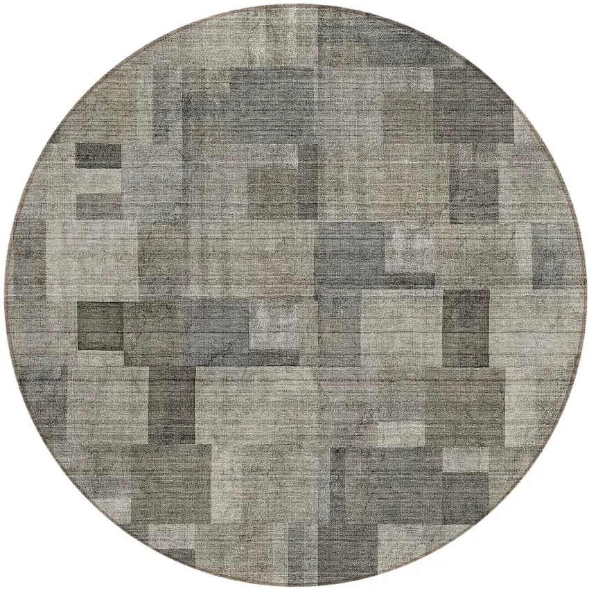 8' Taupe Beige And Gray Round Geometric Washable Indoor Outdoor Area Rug Photo 1