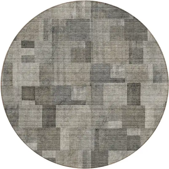 8' Taupe Beige And Gray Round Geometric Washable Indoor Outdoor Area Rug Photo 1