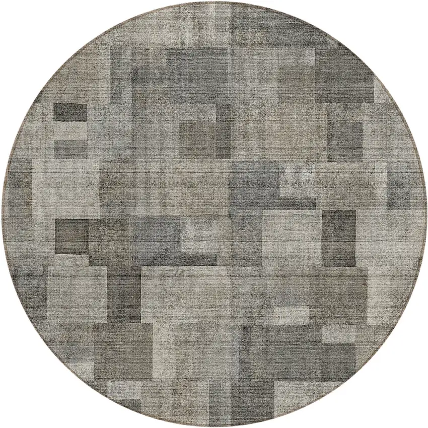 8' Taupe Beige And Gray Round Geometric Washable Indoor Outdoor Area Rug Photo 1