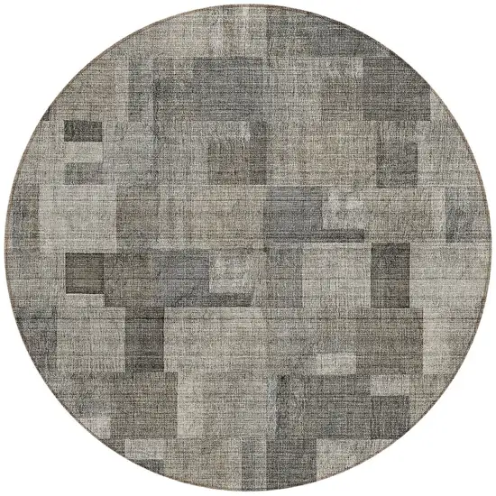 8' Taupe Beige And Gray Round Geometric Washable Indoor Outdoor Area Rug Photo 5