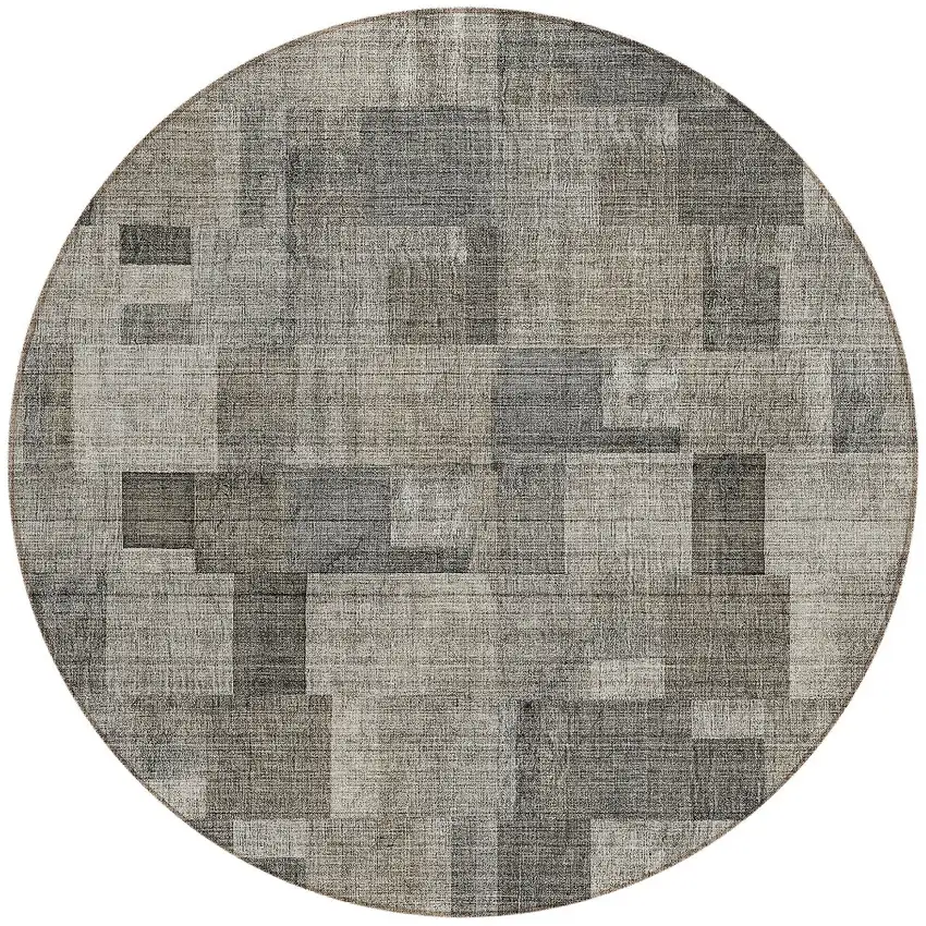8' Taupe Beige And Gray Round Geometric Washable Indoor Outdoor Area Rug Photo 5