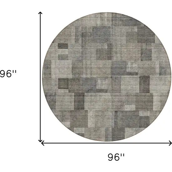 8' Taupe Beige And Gray Round Geometric Washable Indoor Outdoor Area Rug Photo 8